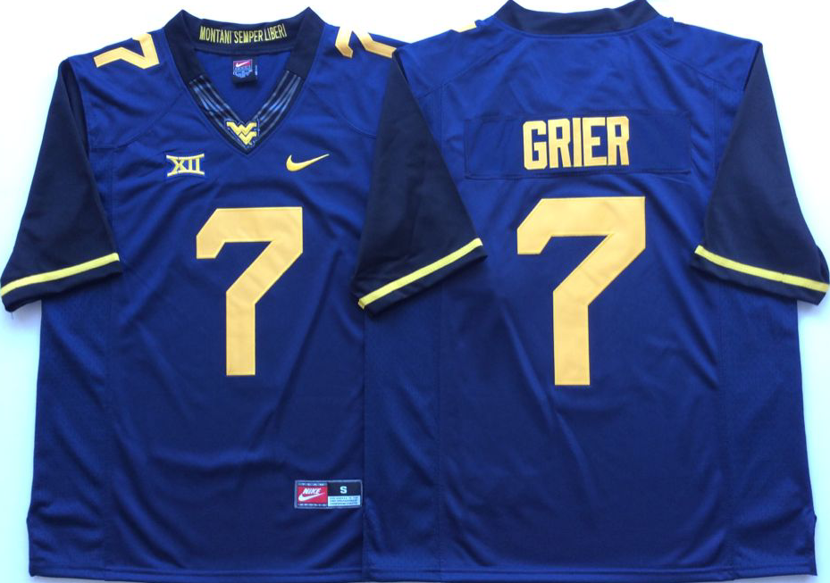 NCAA Men West Virginia Mountaineers Blue #7 GRIER->los angeles chargers->NFL Jersey